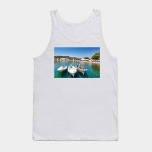 Fishing boats in the port of Psathi in Kimolos, Greece Tank Top